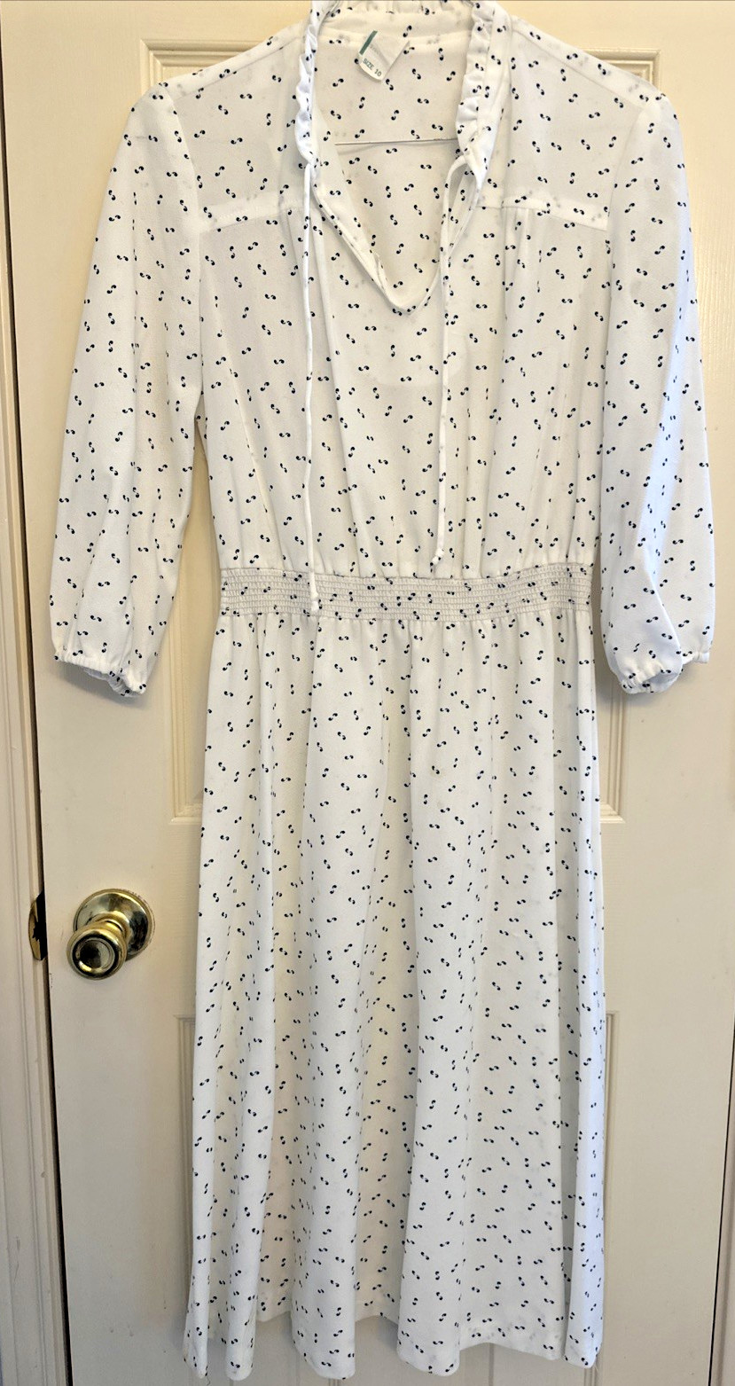 Vintage Women’s Dress Cinched Waist Retro Ruffle Collar Romantic Size 10
