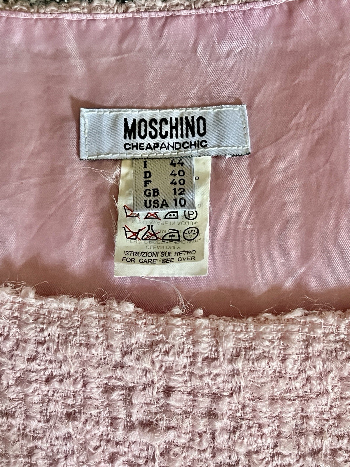 Vintage Moschino Pink & Black Bouclé Suit Size 10 Great Condition Worn Only Once