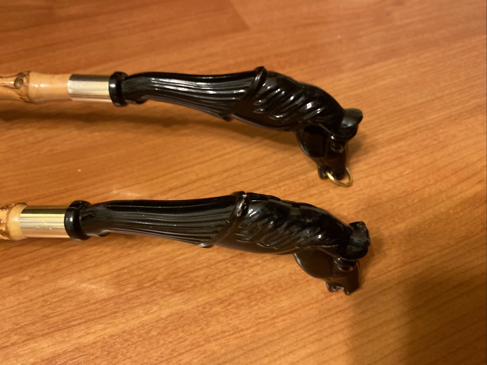 Vintage Bamboo Horse Head Shoe Horn and Brush 15” Set Japan Black Stallion RARE