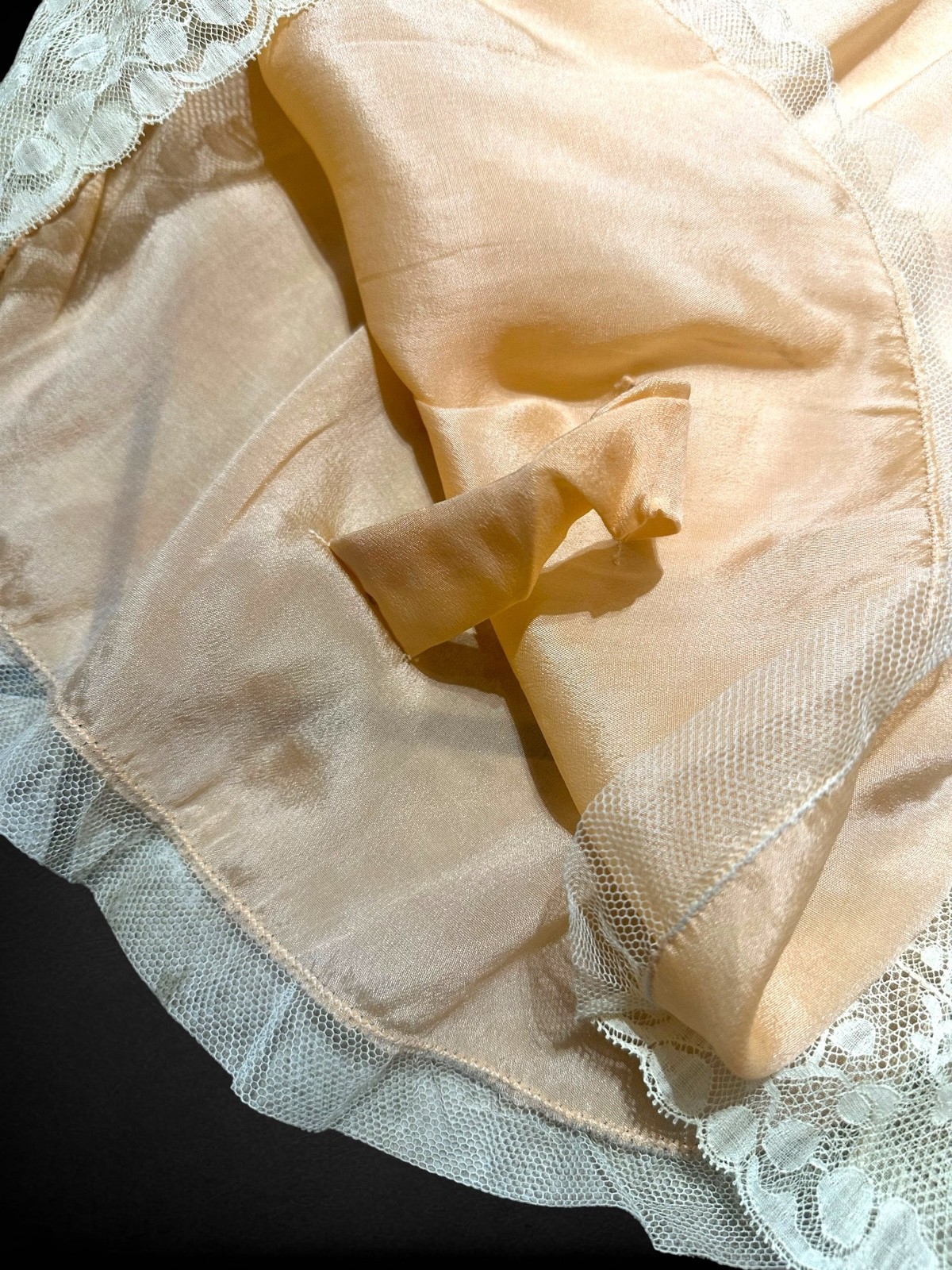 Vintage 1920s Peach Satin Step-In Teddy Camiknicker Lace Boudoir Lingerie Sz 40