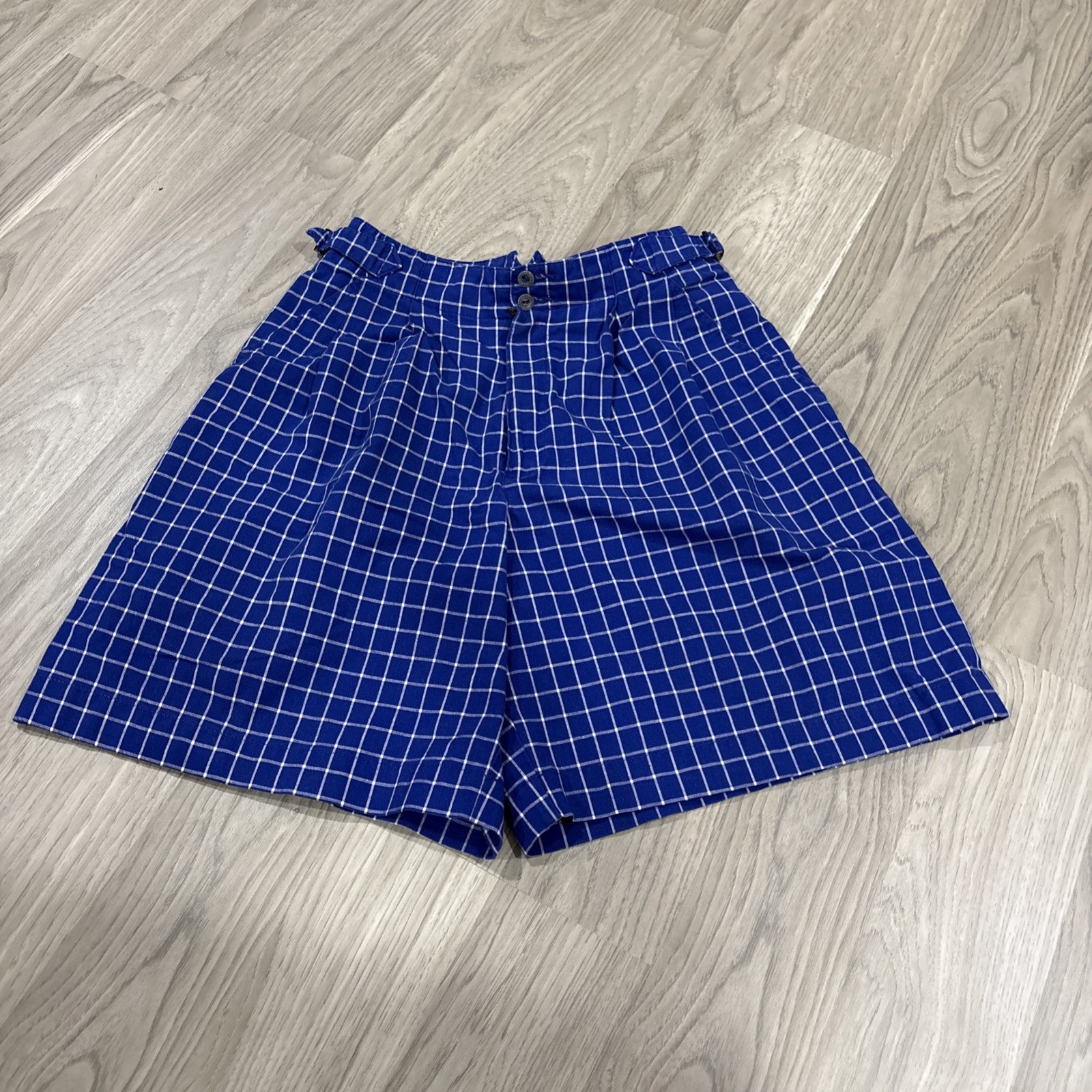Liz Sport Blue Plaid Shorts Sz 6 High Waist Cotton Womens Liz Claiborne
