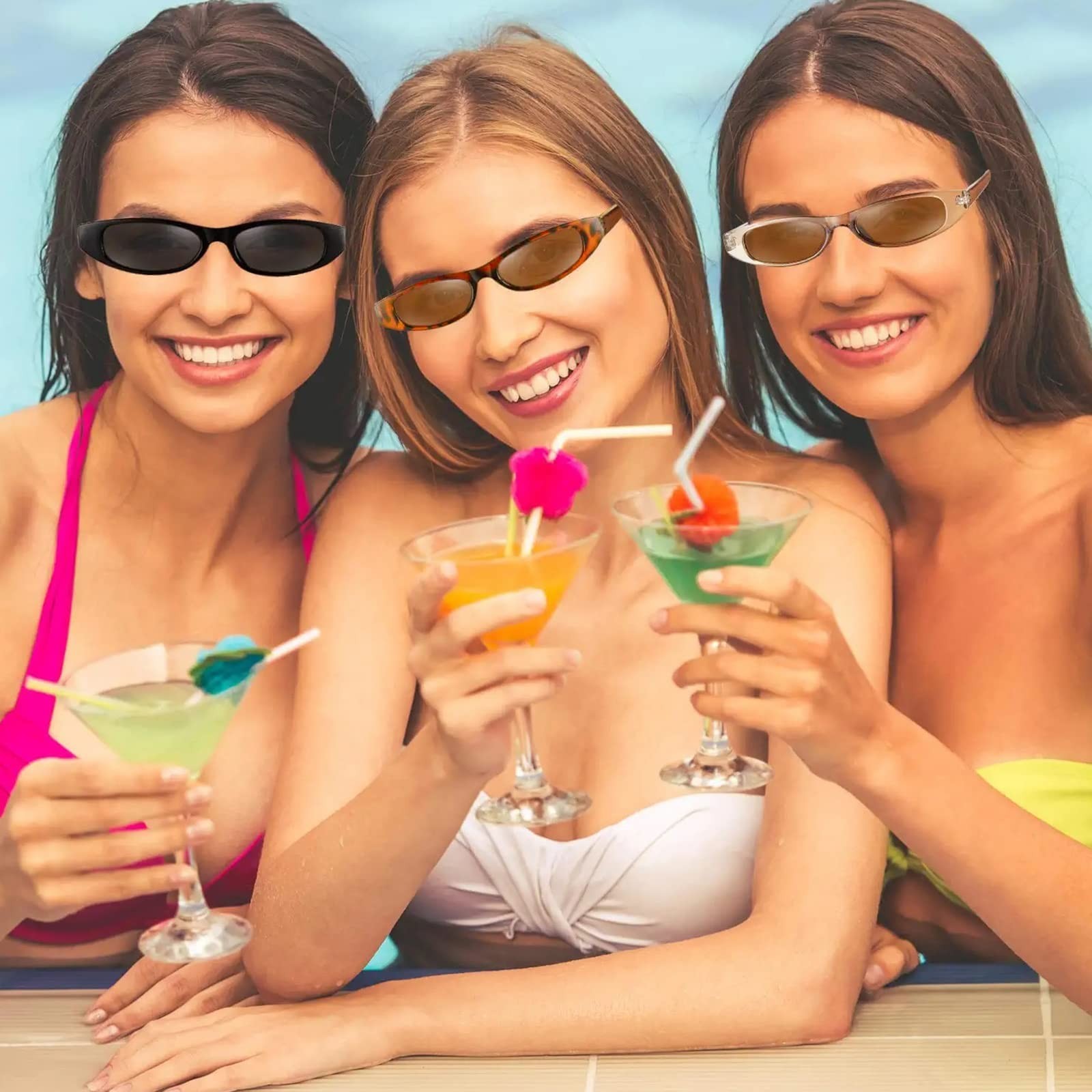 Frienda 3 Pair Retro Oval Sunglasses for Women Men 90s Skinny Glasses Y2k Tre…
