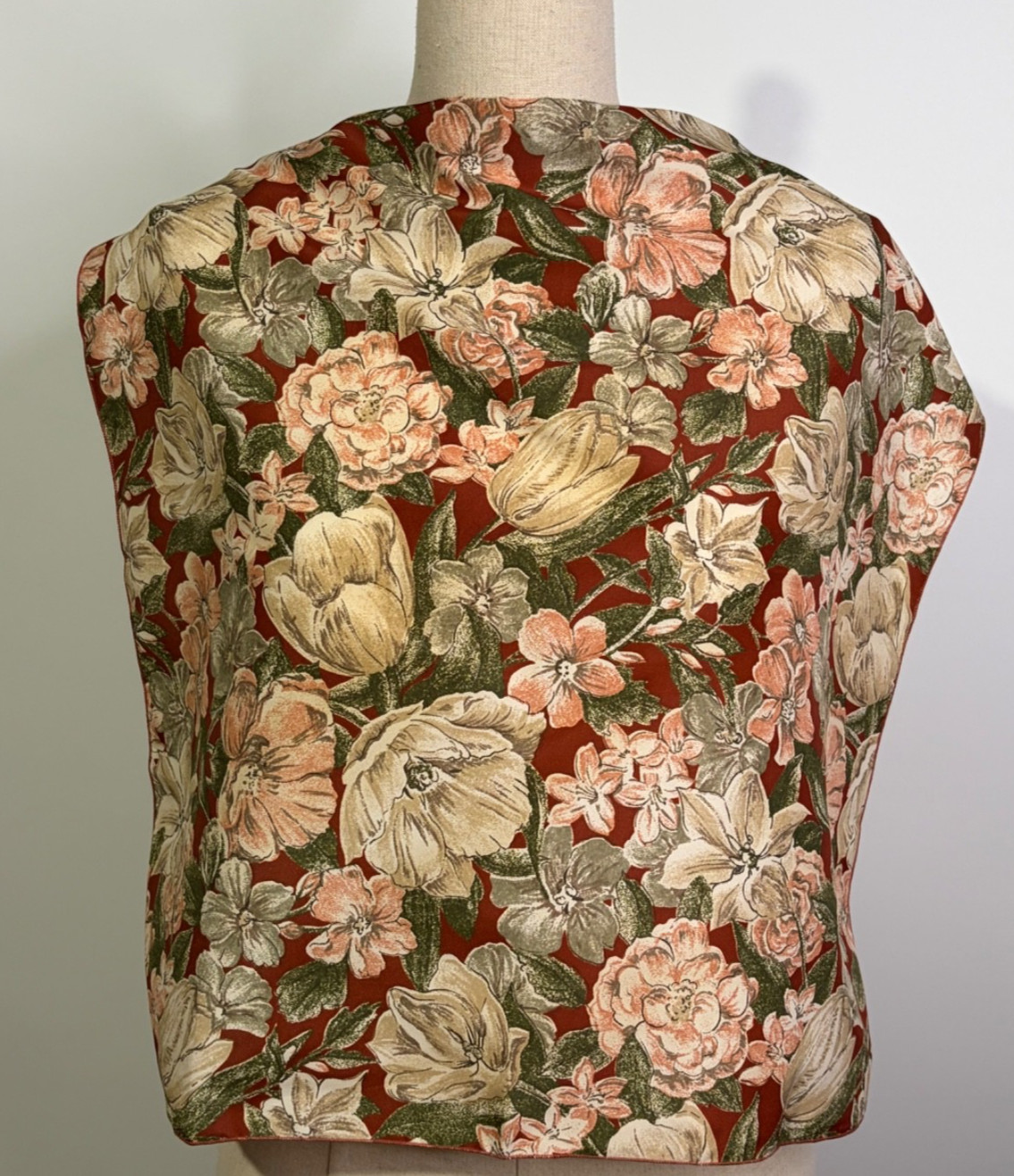 Symphony Scarfs Peach Olive Cream & Rust Floral Vintage Square Scarf