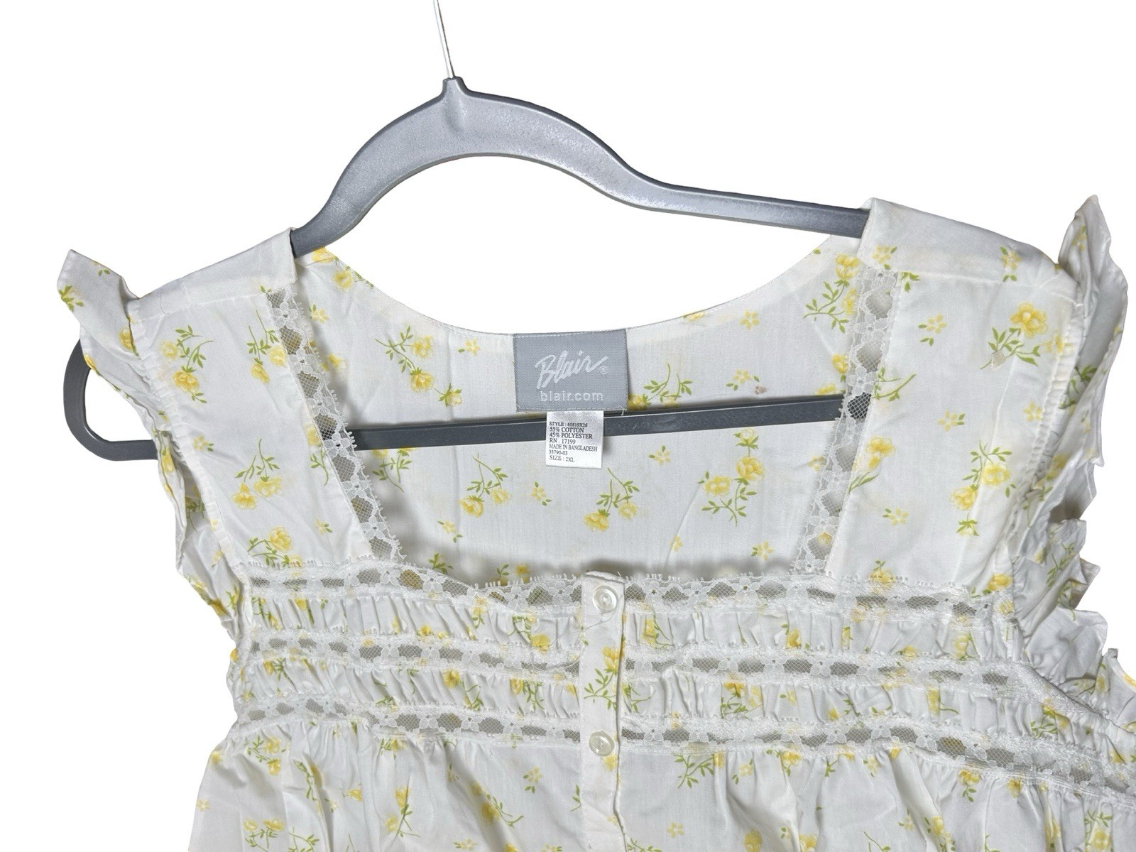 NEW Cottagecore Blair Floral Romantic Nightgown Sz 2XL Yellow Cotton Blend Retro
