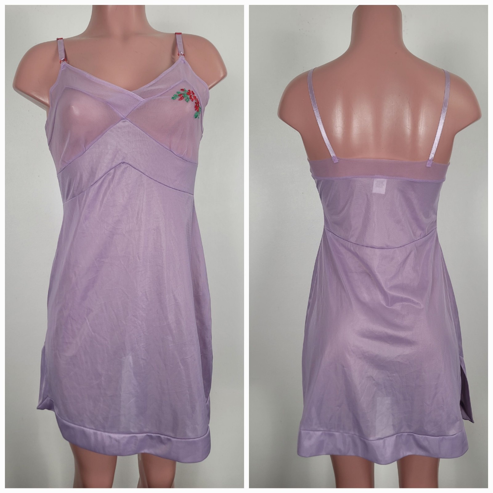 Vintage Sheer Purple Size Large 36 Full Slip Sissy Slippery Smooth Embroidered