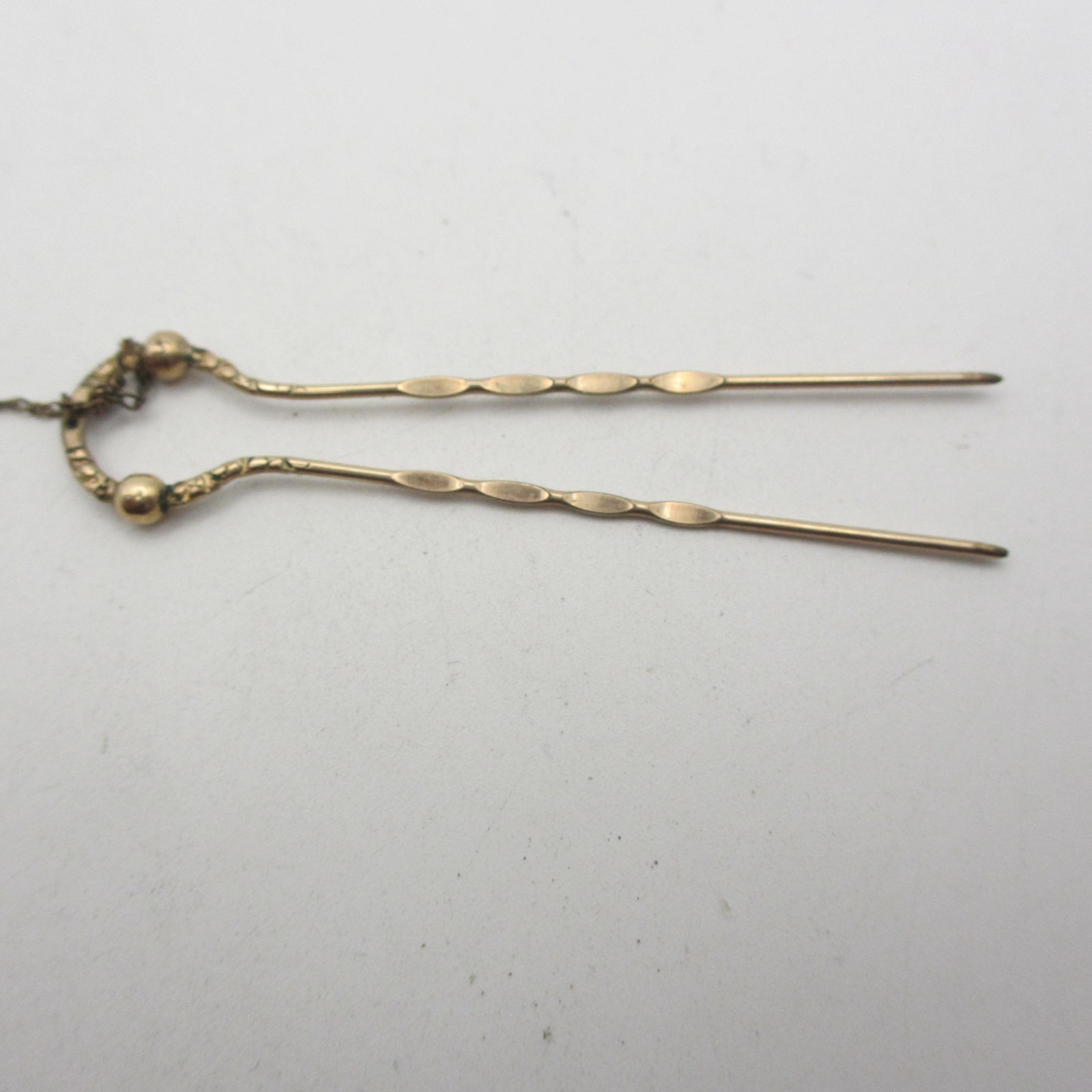 Vintage Pince Nez Eyeglasses Rimless Chain Hairpin Gold Tone Original Case CHIPS