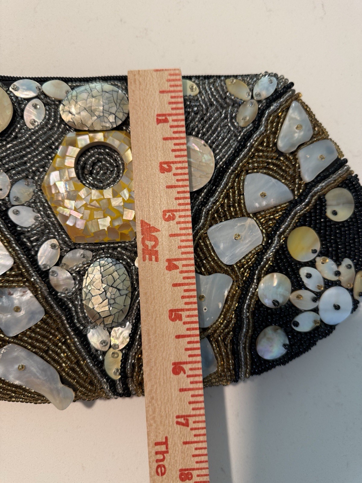 Handmade Beaded Mother of Pearl Shell Evening Clutch Purse Black Art Deco Boho