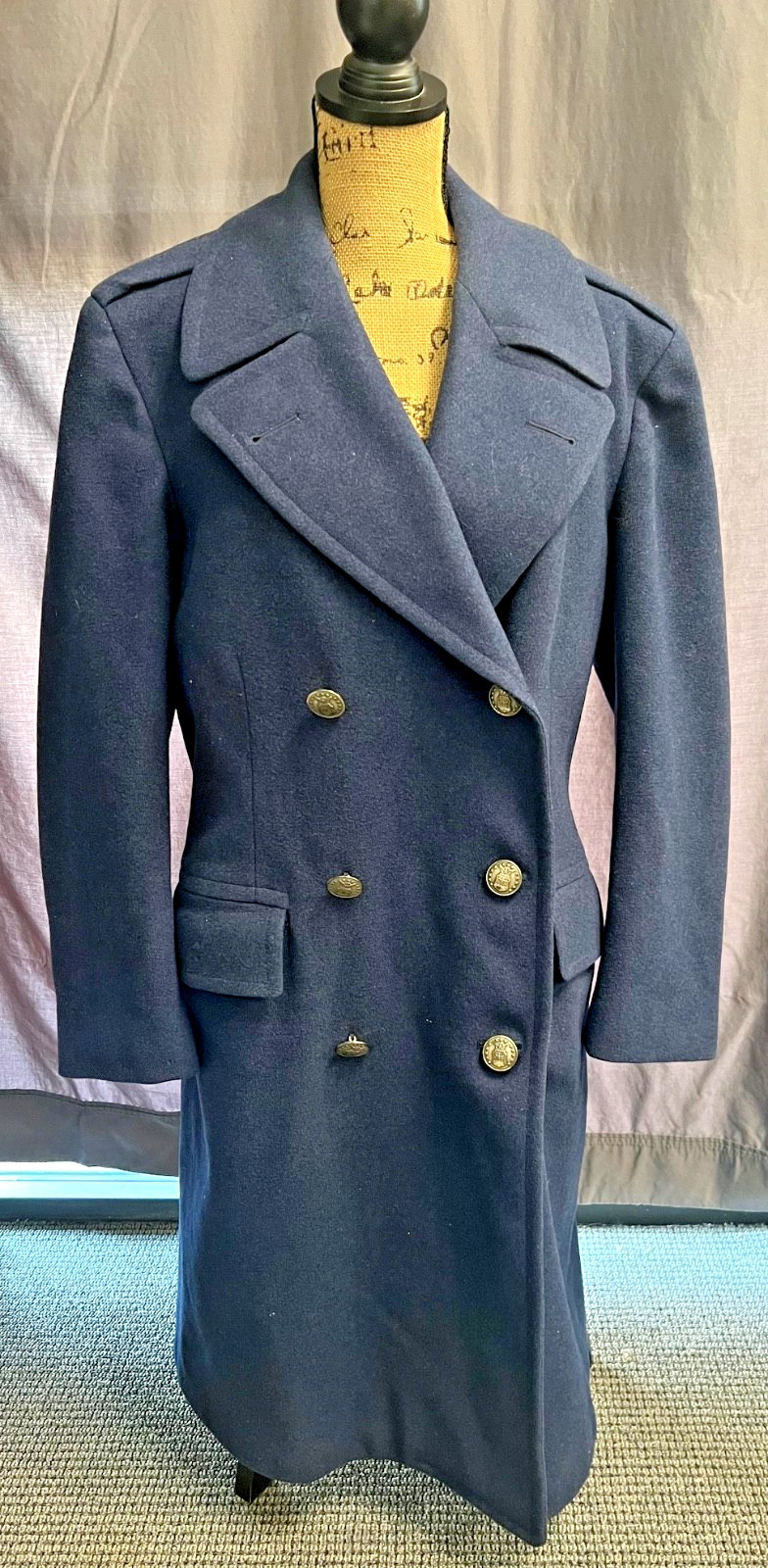 USAF Blue Wool Uniform Overcoat 1950s Mens 37R Vintage