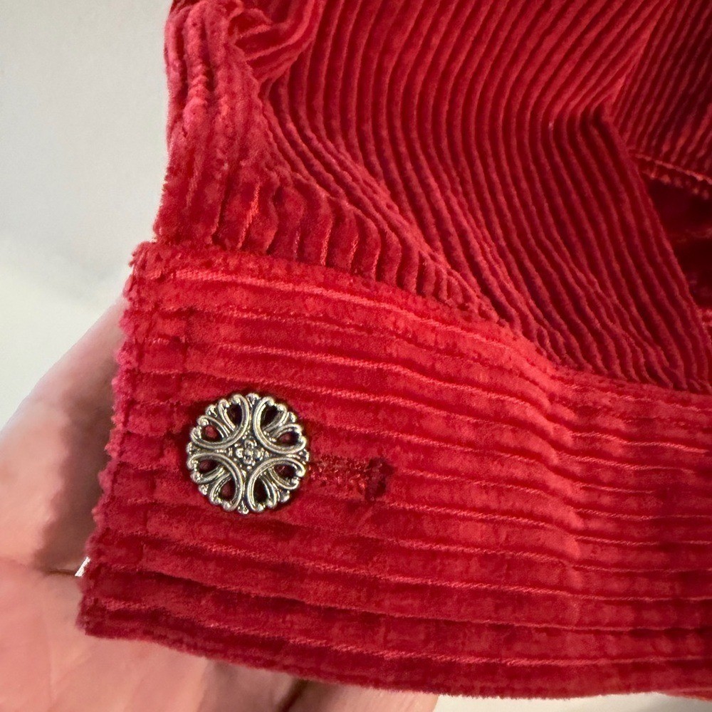 J.Jill Red Corduroy Velvet Jacket Mix Media XL Retro Western Lagenlook Bohemian
