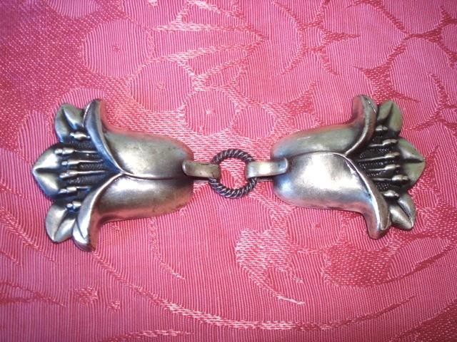 Art Nouveau 2 Piece Silver Color Metal 2 Piece Flowers Clasp Buckle Pat.122255