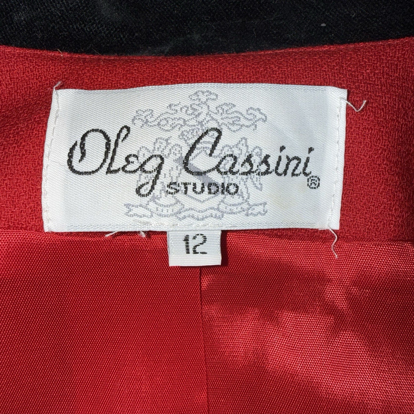 VTG Oleg Cassini Studio Red Wool Coat Dress Sz 12 Black Velvet Trim **See Pics**