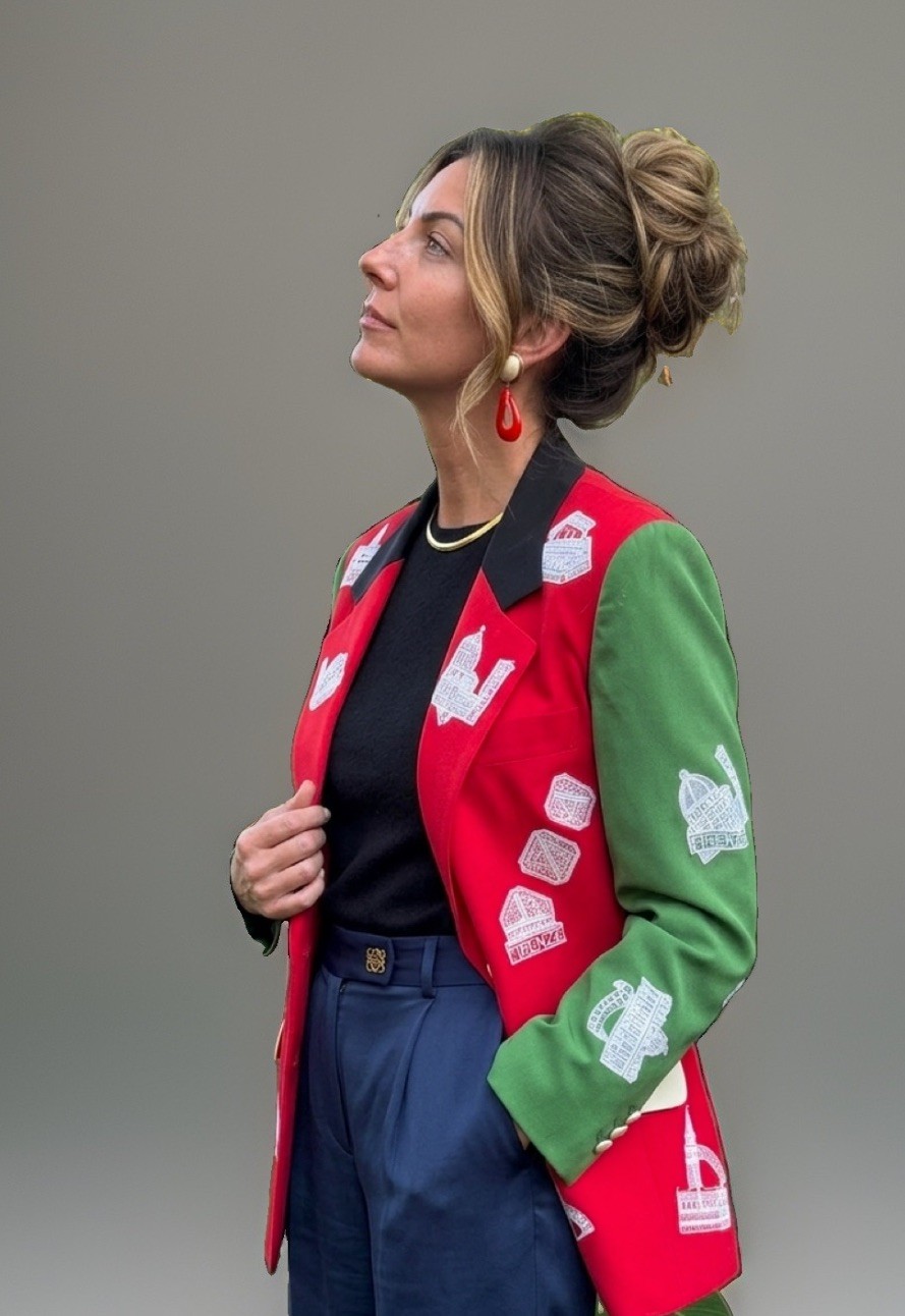 VTG Moschino Couture Red & Green Lace Appliqué Blazer Italy Size 6 US 1990’s