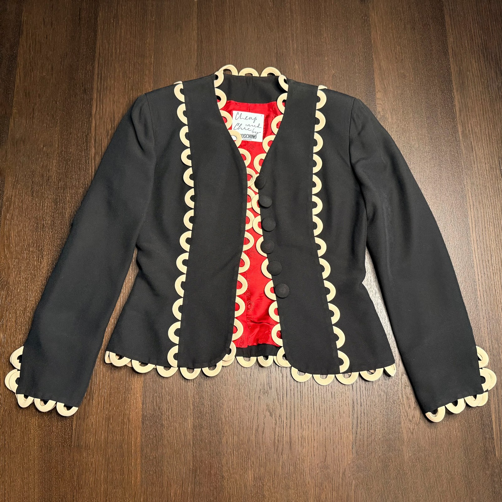 MOSCHINO Cheap and Chic black scallop six-button blazer size 44 from F/W 1992/93