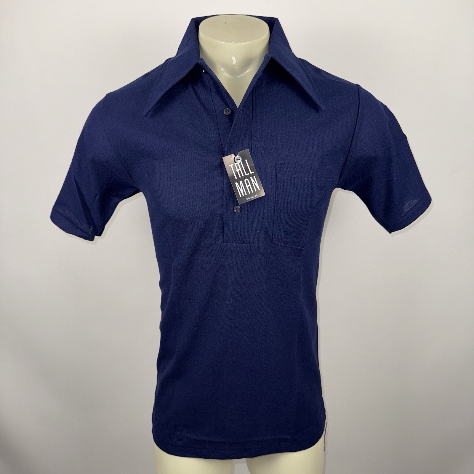 NOS Saxton Polo Shirt Mens Medium Tall Vintage 70s Disco MCM Mod Deadstock Navy