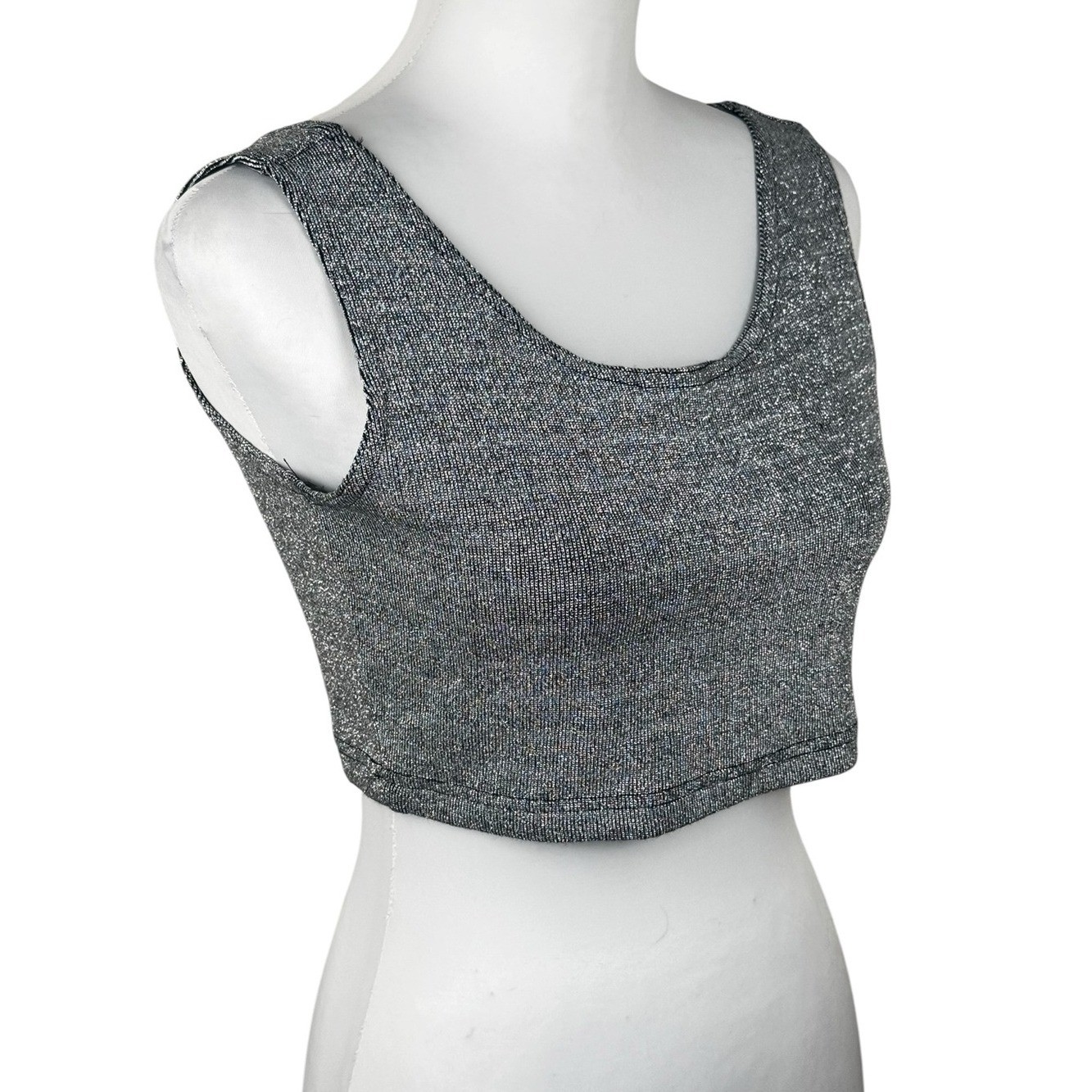 Y2K Contempo Casuals Metallic Silver & Black Crop Top Women’s Medium Vintage