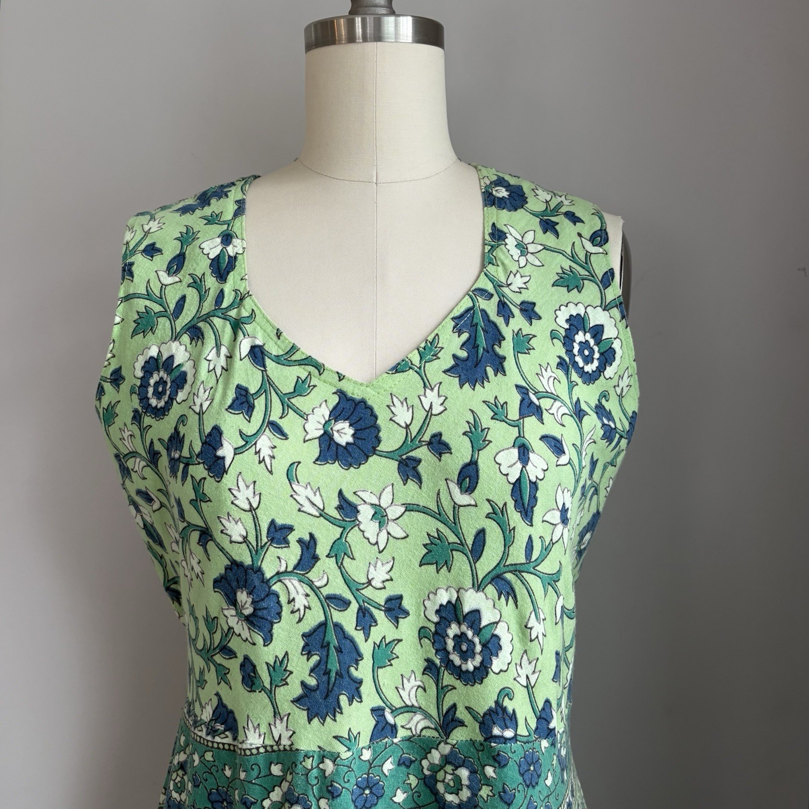 Vintage 1970’s Elephant, Donkey & Floral Cotton Block Print Sun Dress India S/M