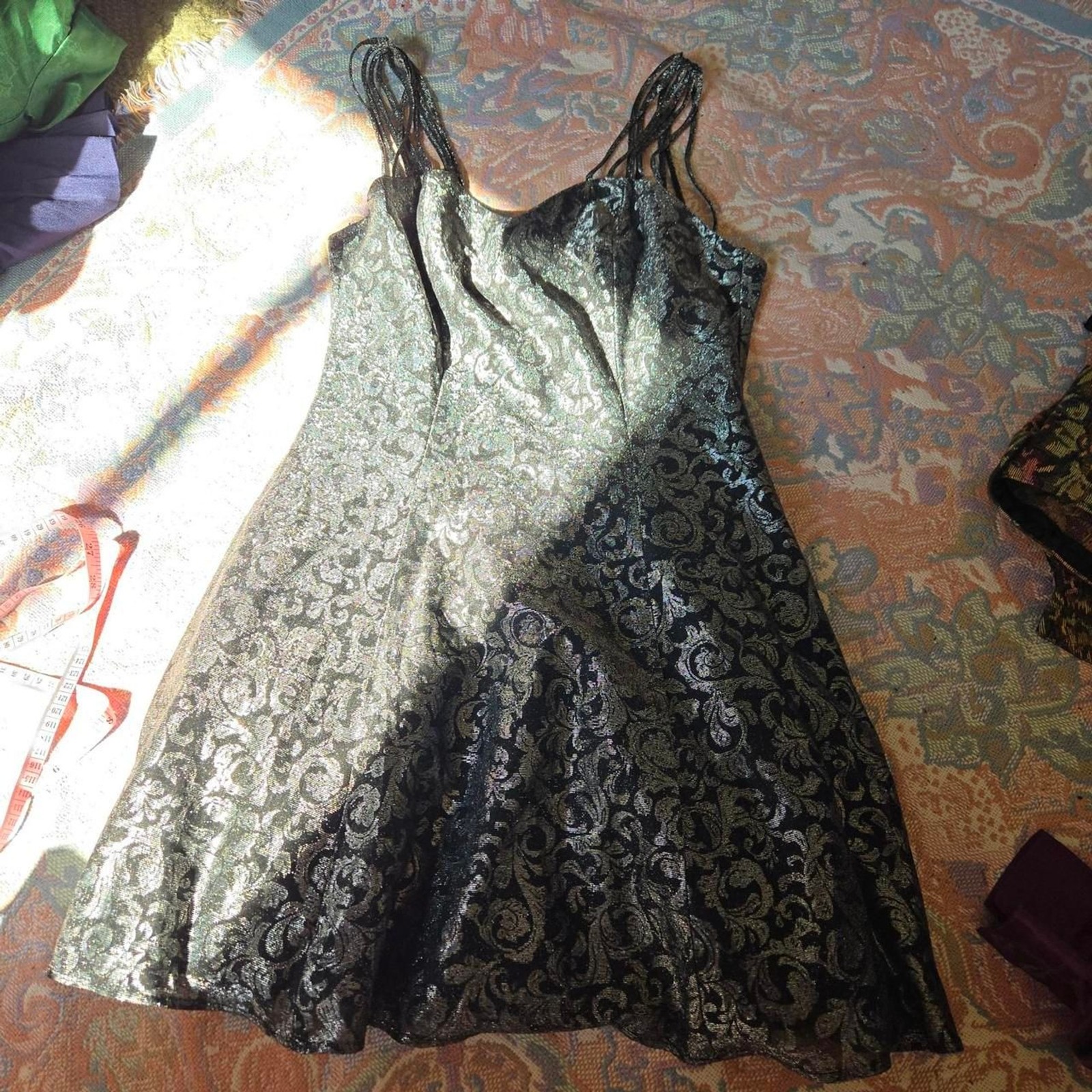 Be Smart Size 11/12 1990s Metallic Damask Brocade Prom Dress