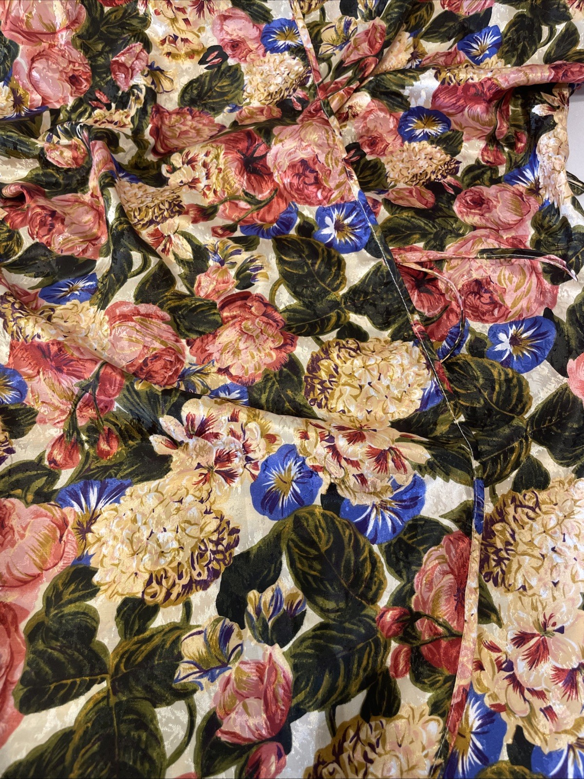 Vintage 80s/90s Floral Rose Wrap Robe Tie Around Women’s Size M