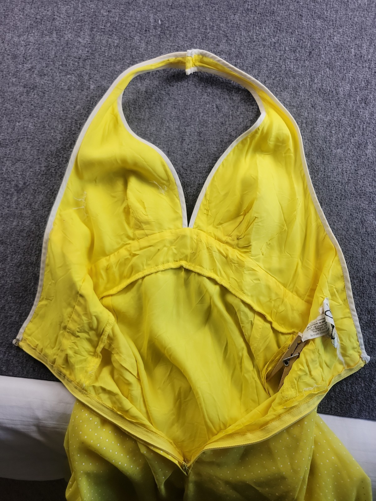 Vintage 1960’s Miss Elliette Yellow Halter Maxi Dress Sz 8 Bow Accent Piping