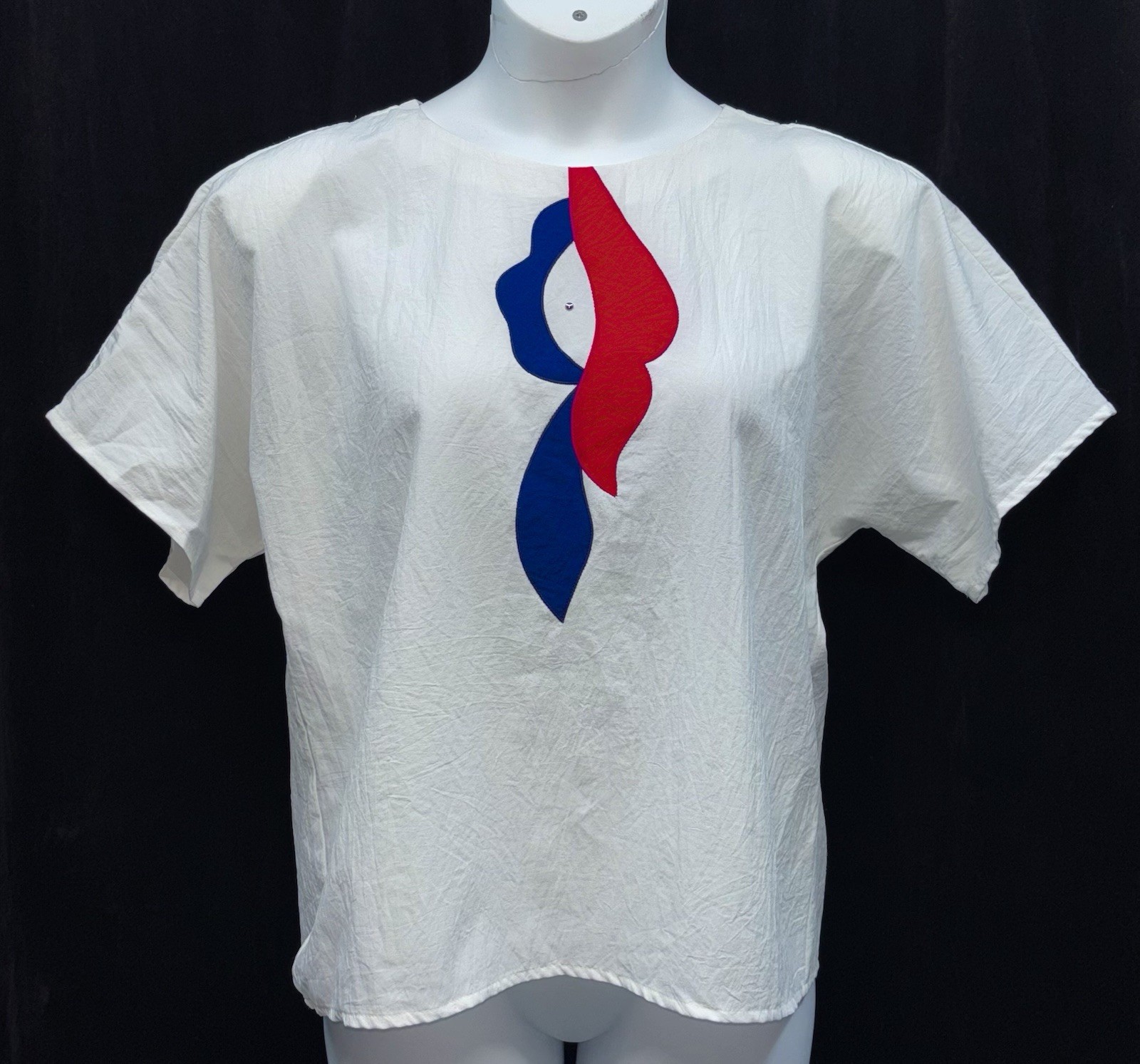 VTG GW Women Size L Button Keyhole Short Dolman Sleeve Blouse Crinkle Material