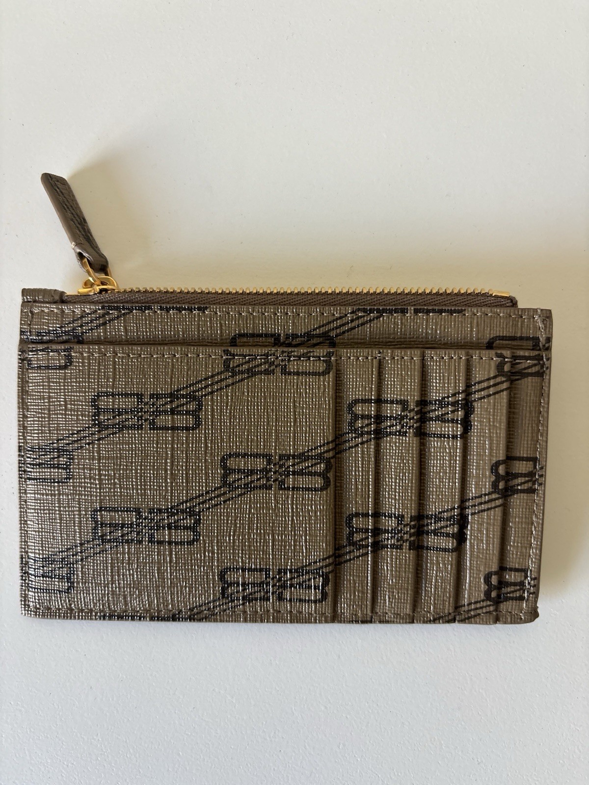 BALENCIAGA WALLET BB MONOGRAM , AUTHENTIC, COATED CANVAS LIGHT BROWN