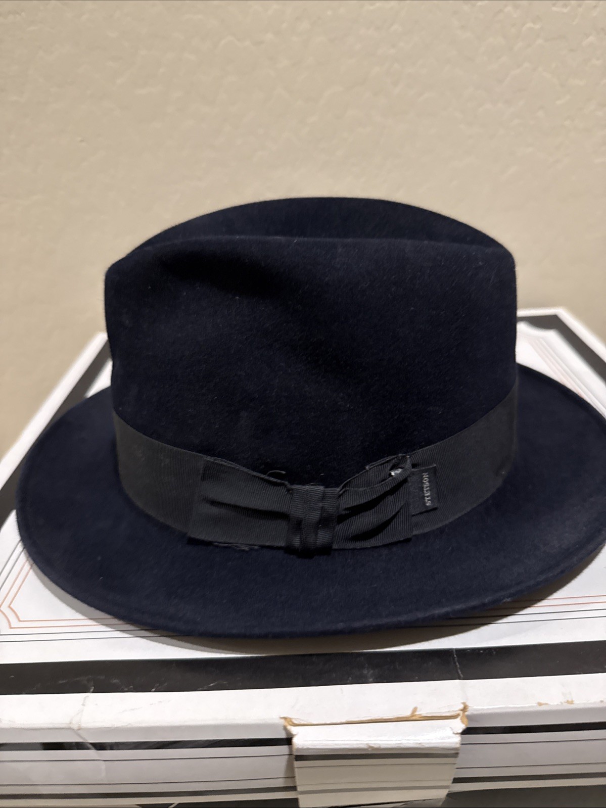 Vintage Stetson Fedora Black Furf Felt 7 1/4 with Vintage Stetson Hatbox