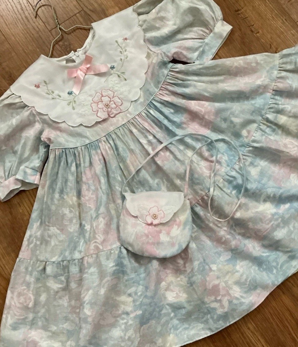 Vintage Dress Floral Party Sz.6 Girls Y2K w’ Purse~Pearls RN 16954 Philippines