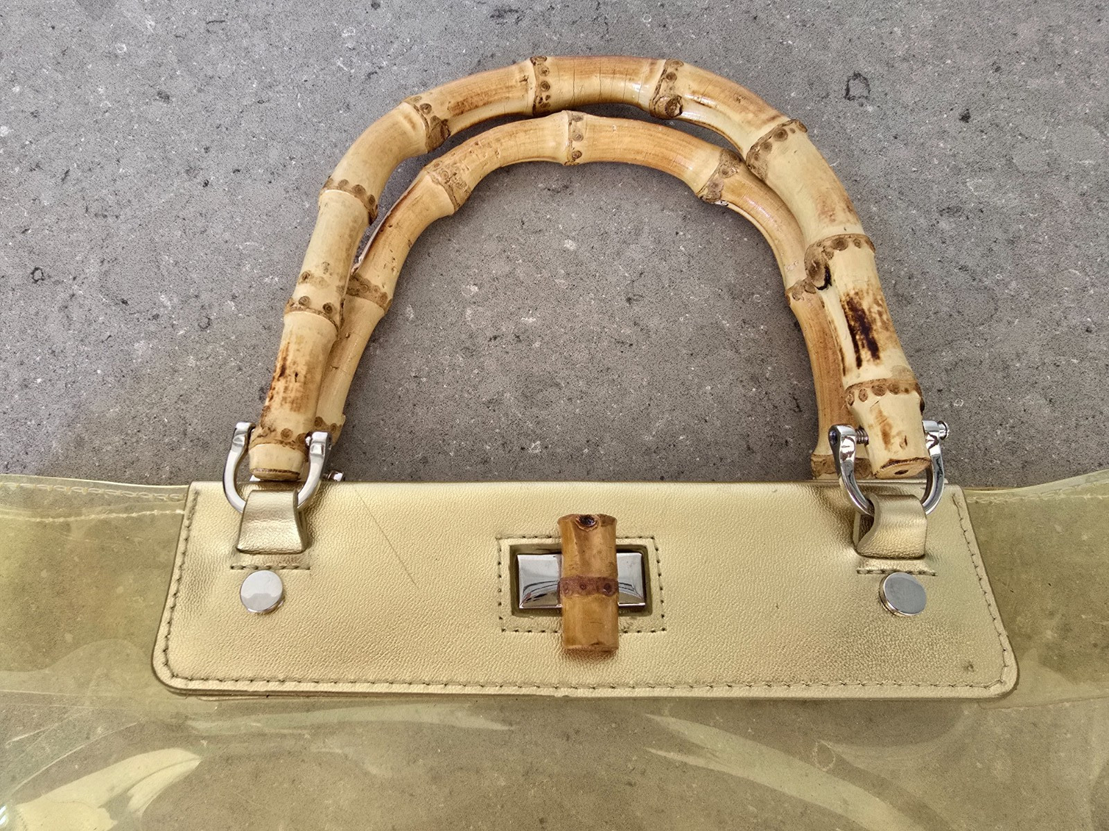 Vintage Women’s Clear Stadium Purse Bag with Bamboo Handles