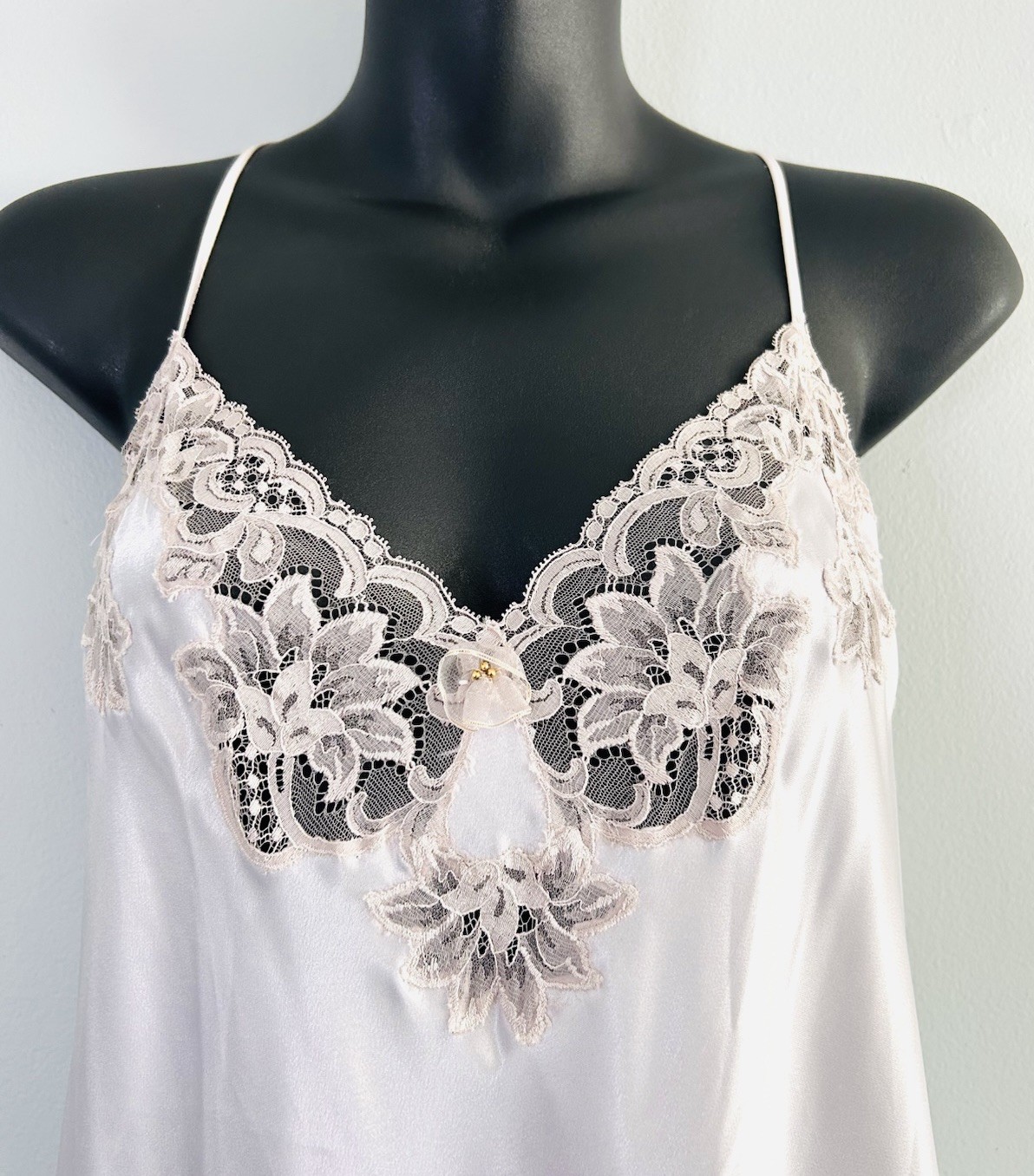 Vintage Christian Dior Satin And Lace Pink Nightgown Lingerie Size Petite