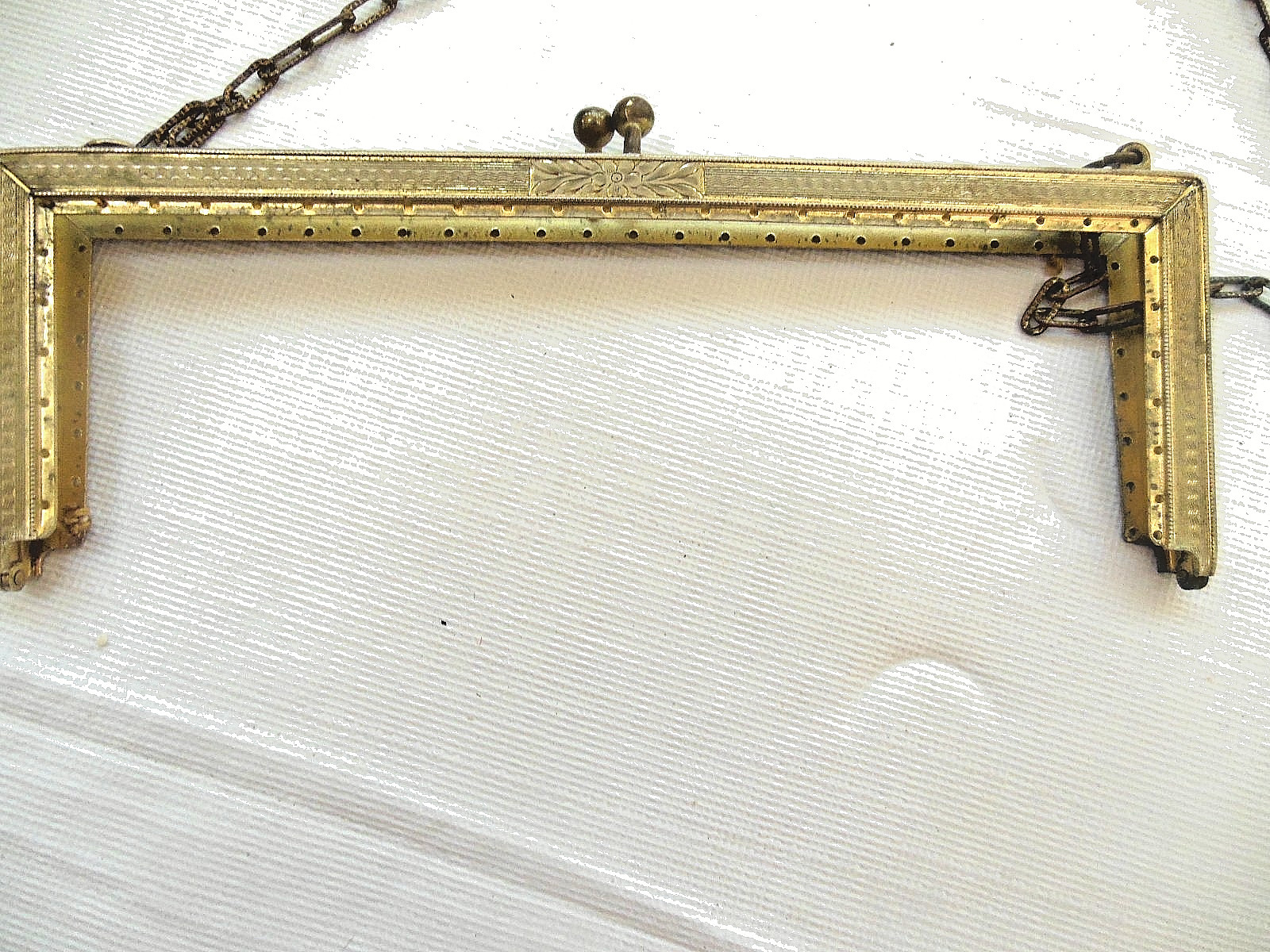 Antique Purse Frame in Brass with Original Carrying Chain- 6 1/2 Inches