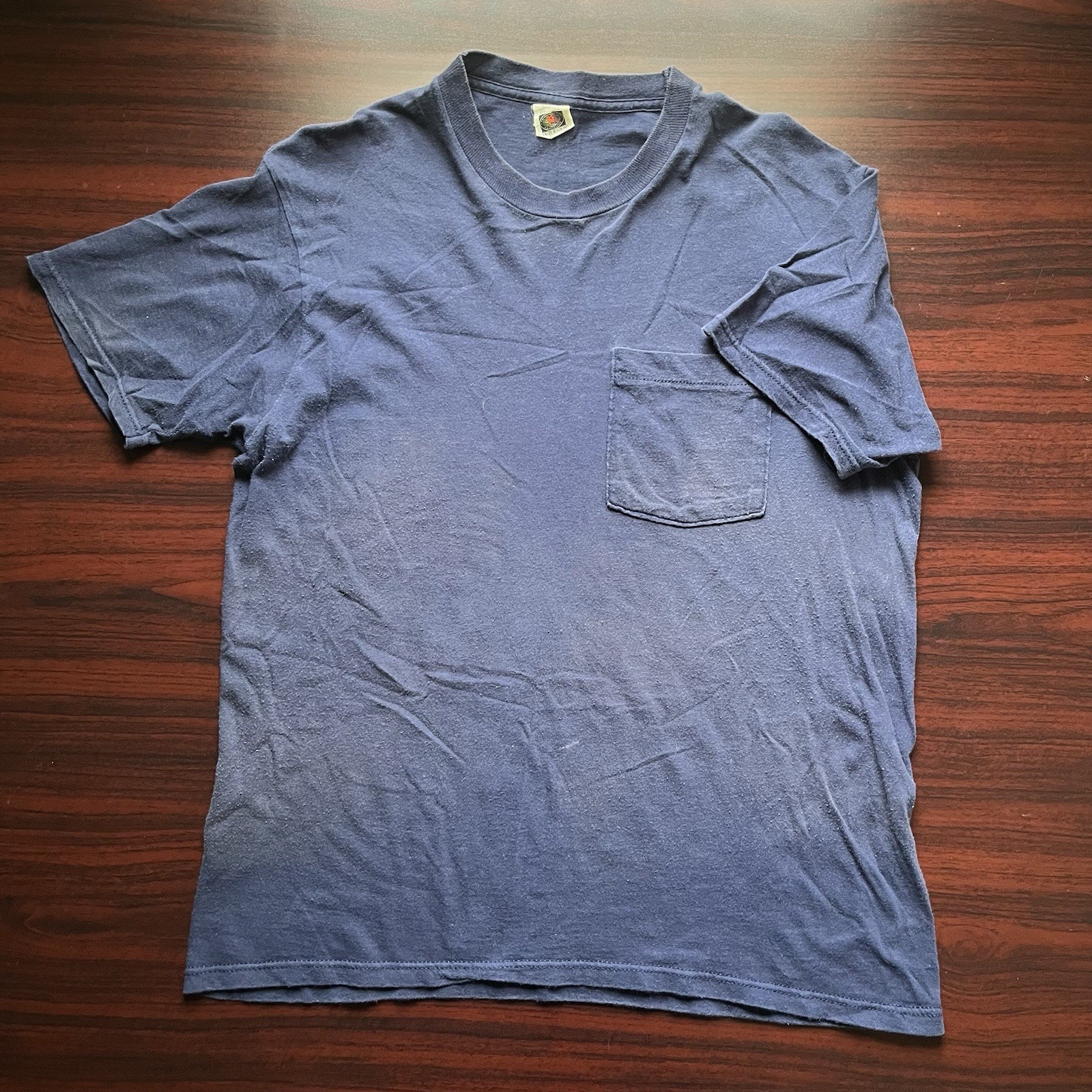 Vintage 90s Fruit Of The Loom Pocket T-shirt Mens L Blue Blank Solid