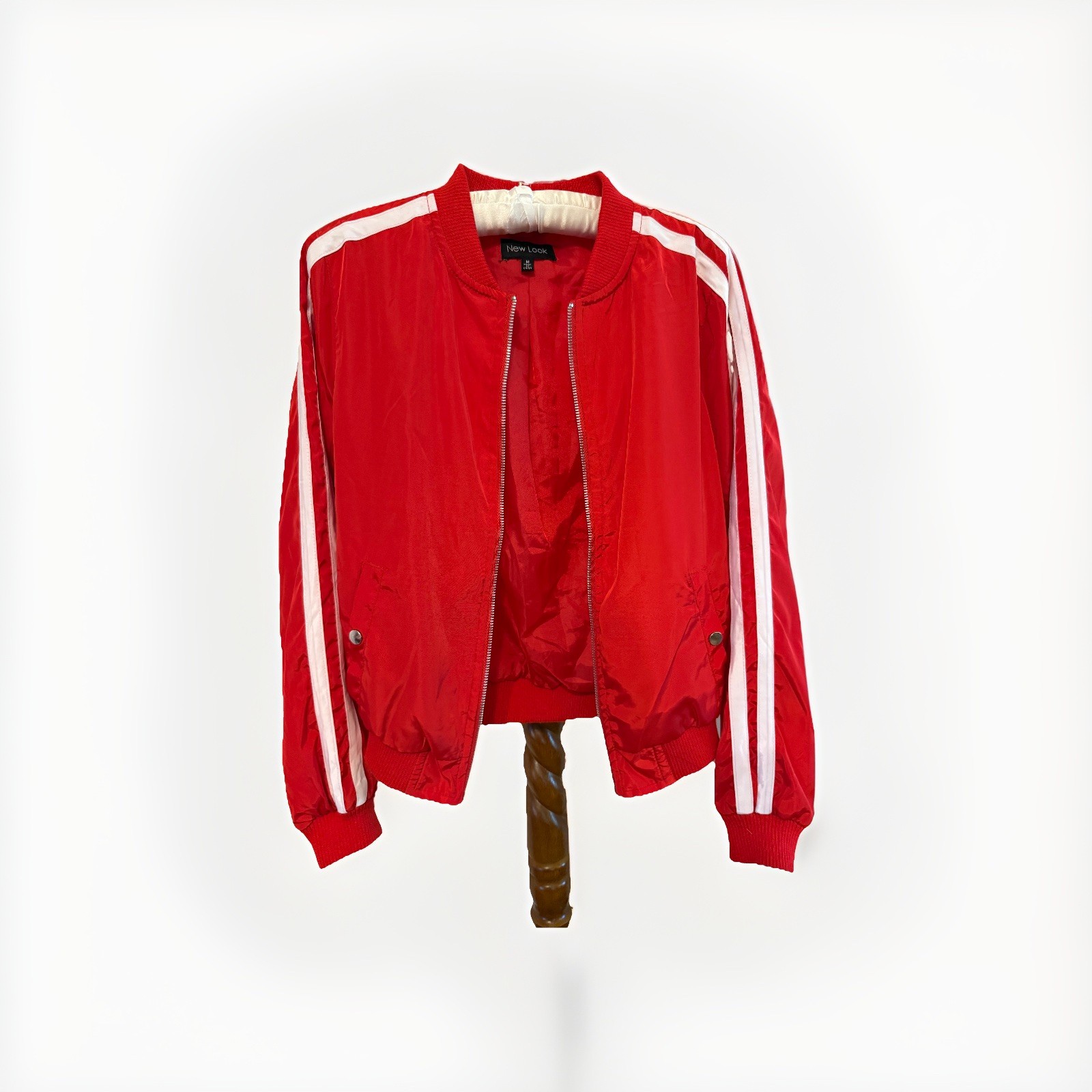 Vintage 1980s New Look Red Track Jacket White Stripes Zip Front NWOT