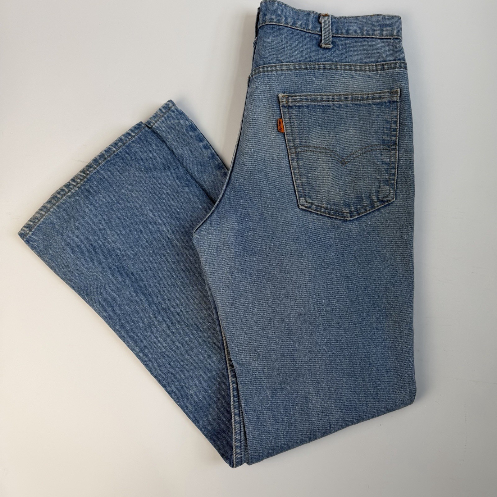 Vintage 80s Levi’s 517 🍊 Tab Bootcut Jeans Made in USA 32×30 Great Natural Fade