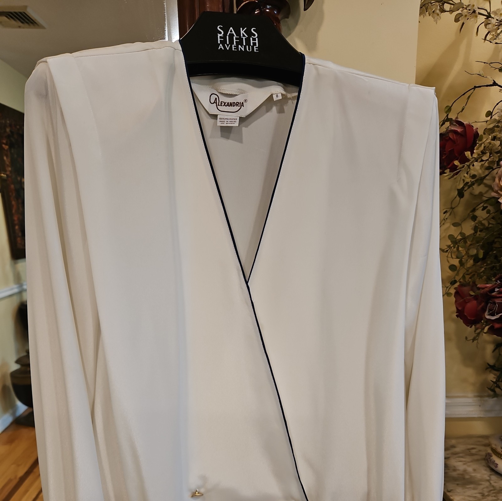 Vintage 80’s pleated front tuxedo style blouse by Alexandria A4