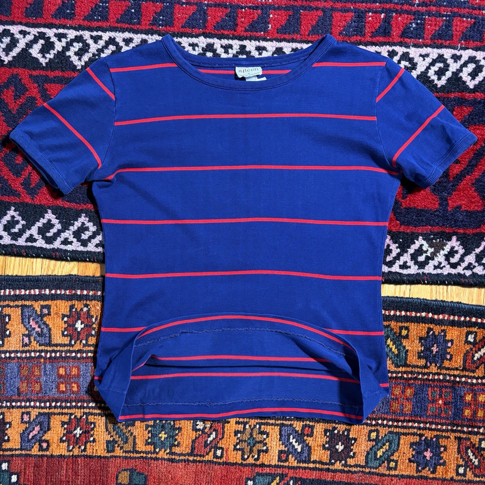 Vintage 1970s Aileen Striped Navy/Red Ringer Baby Tee Combed Cotton Crop Sz. S/M