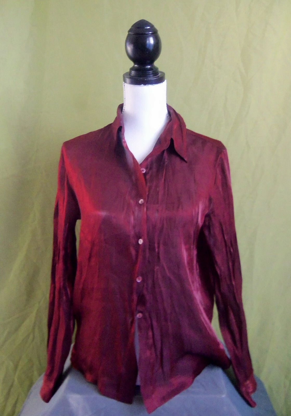 Vintage 90s burgundy acetate/rayon satin blouse. Kenar brand.