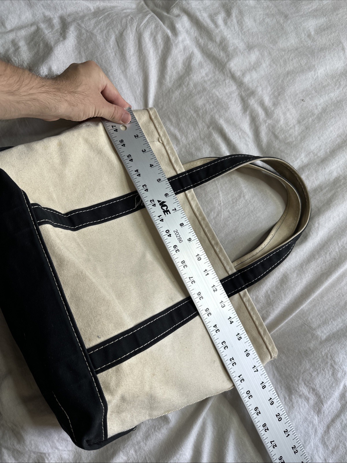 Vintage LL Bean Boat And Tote Bag Black Short Handle Stiff Canvas USA 114X12 90s