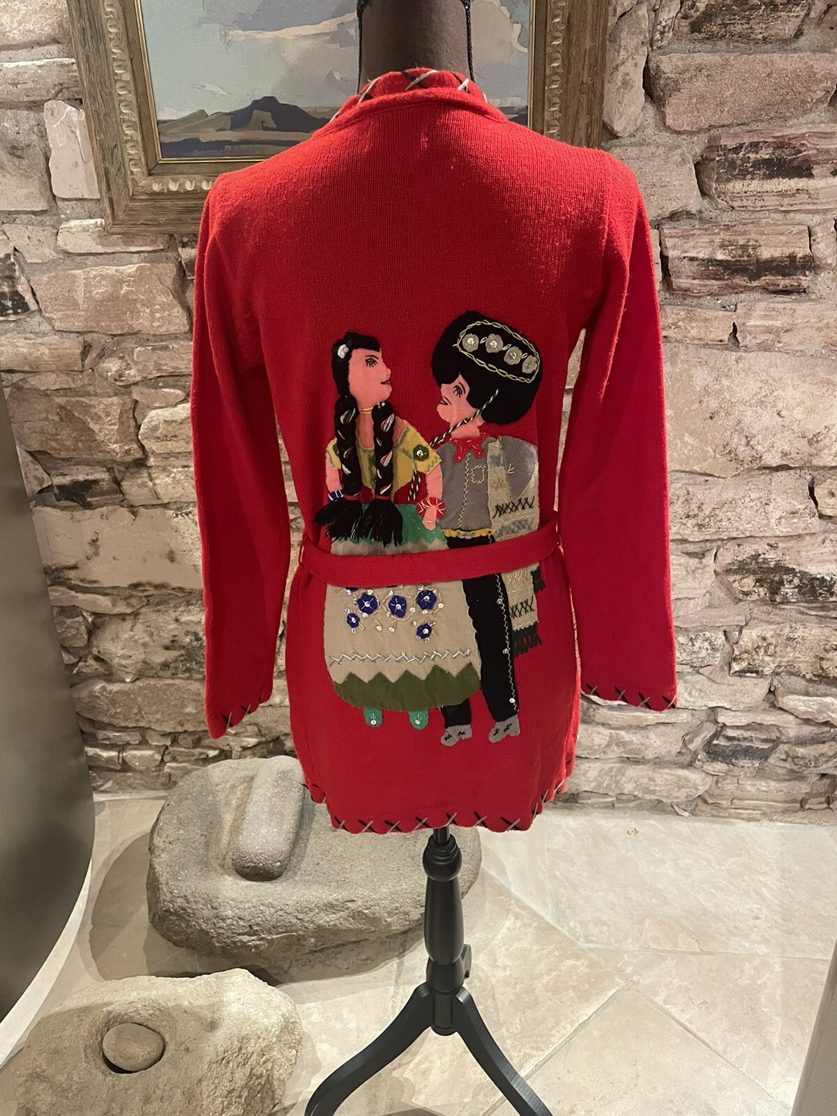 Fun Vintage Republic of Korea Mexican Tourist Style Belted Cardigan Size XS/S