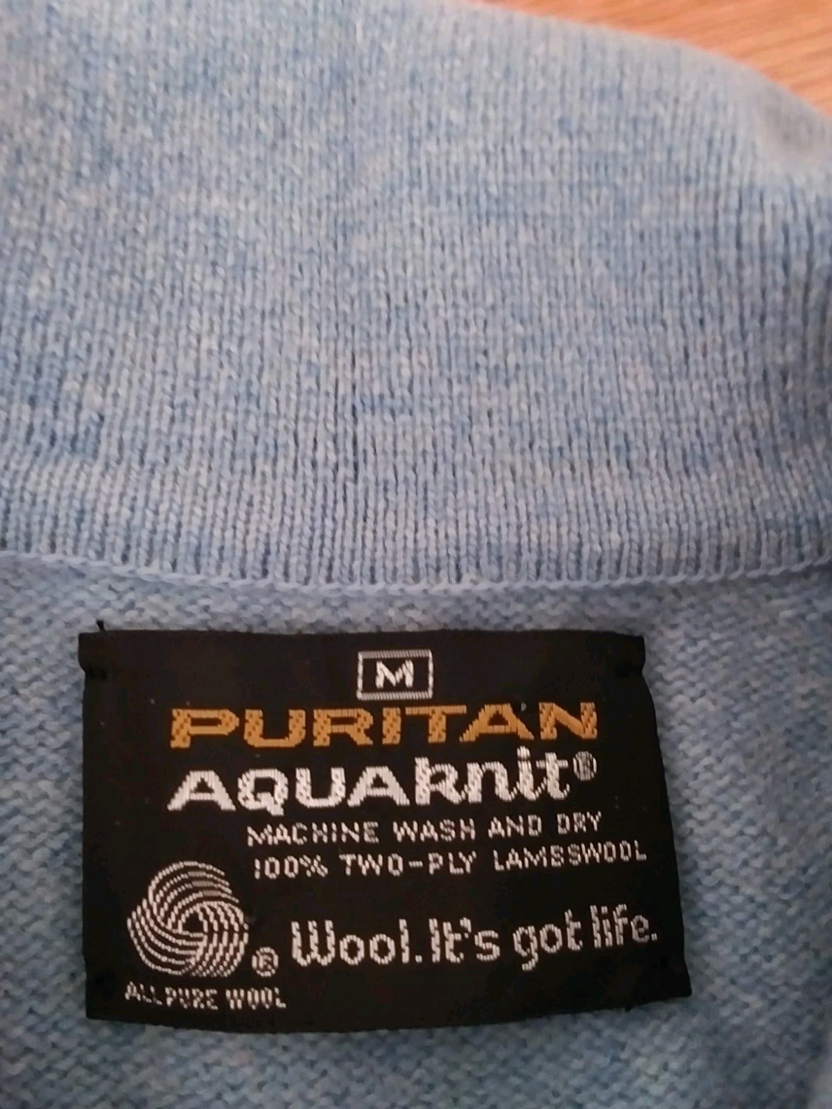 Puritan Vintage 1970s Aquaknit Lambswool Men’s Blue Collared Sweater NWT Size M