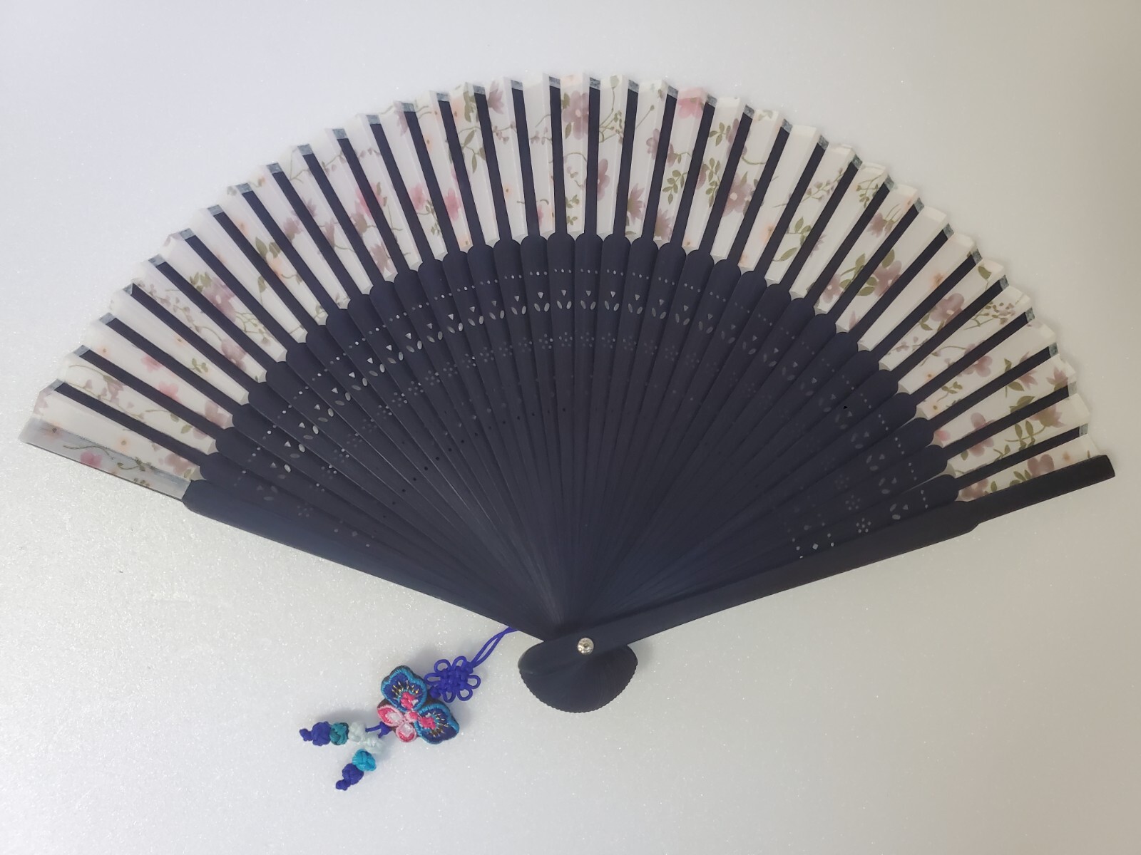 Korean Traditional Bamboo Print Hand Fan w/ Case & Tassel BLUE – US Seller