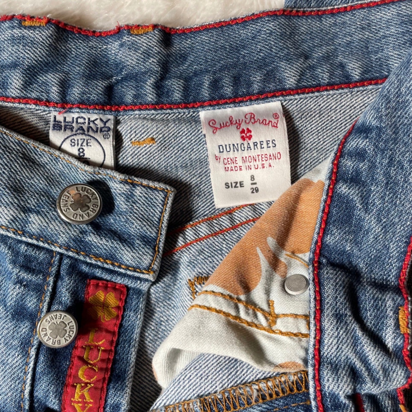 Vintage Lucky Brand Dungarees Made in USA High Rise Straight Leg Blue Jeans 8/29