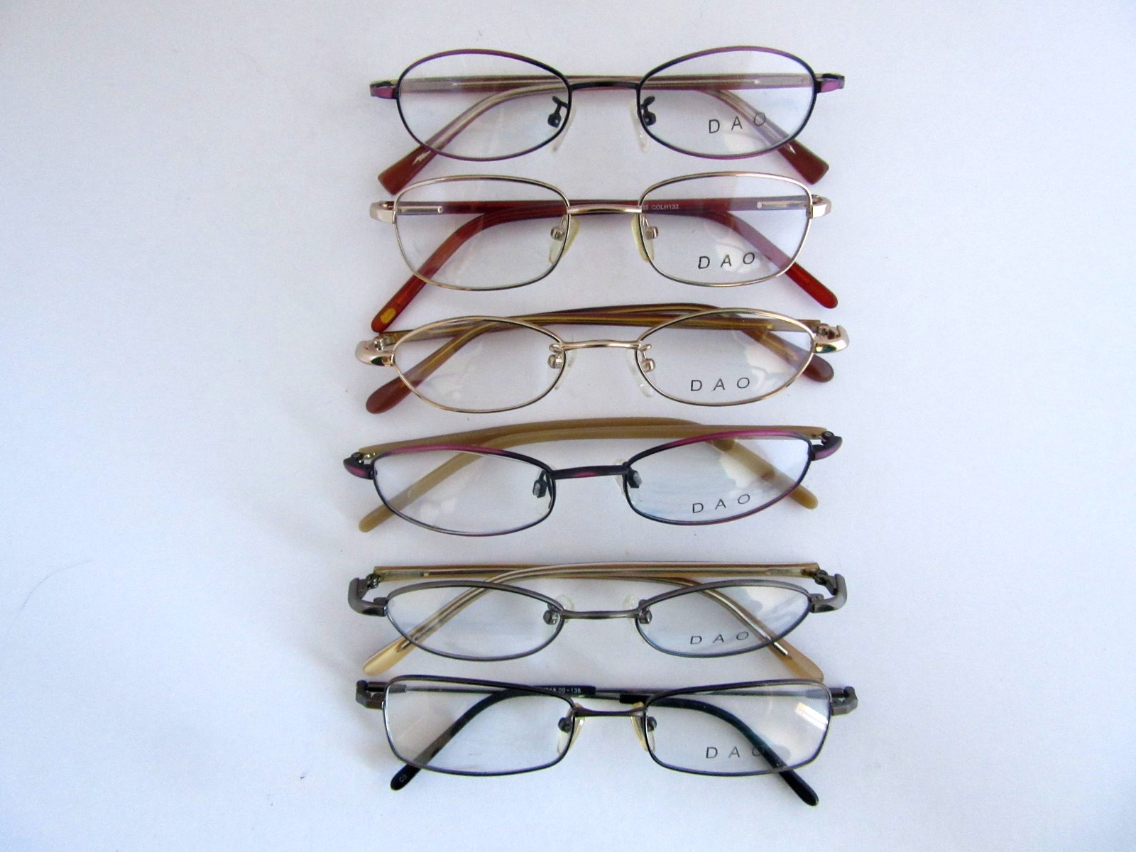 Lot of 6 Vintage Dao Women’s Small Metal with Plastic Eyeglasses Frames NOS