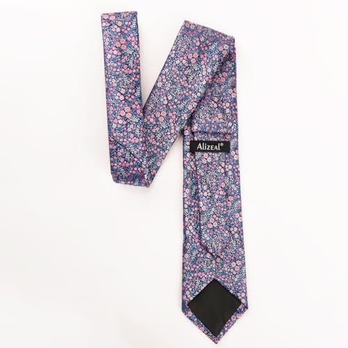 Mens 3.15inches Floral Tie with Flower Printed C142-navy/ Blue/ Pink