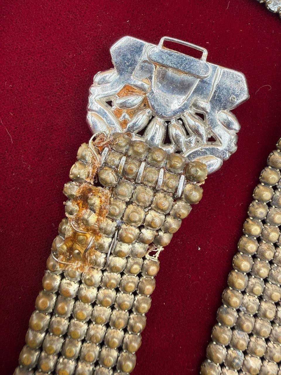 VTG Clear Rhinestone Wide Belt Buckle Statement Accessory Art Deco Noveau AN