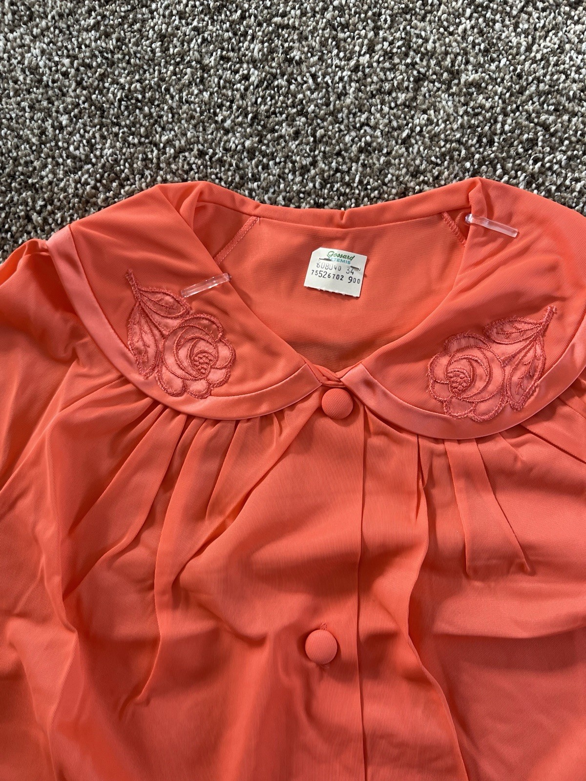 New Vintage Gossard Artemis 3 piece set Pajama CORAL Floral Collar Robe Pants