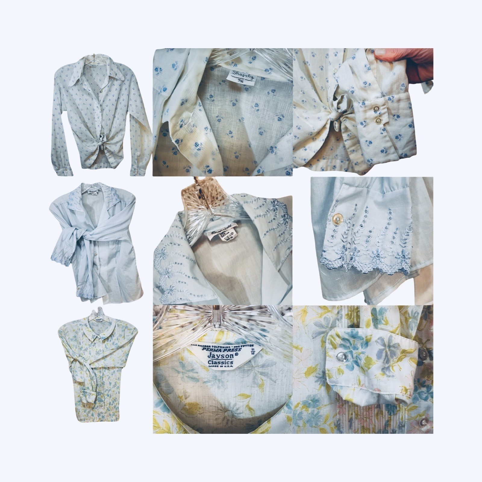 Vintage 60s/70s Mystery Lot of 5 Button Blouses Women’s Polyester, Cotton &Blend