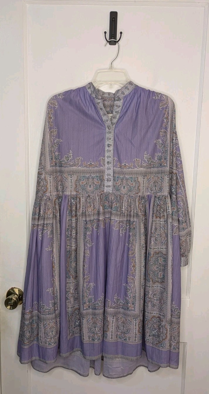 VTG 70s Hal Ferman Paisley Dress Size 10 Purple Cottagecore Boho Prairie Union