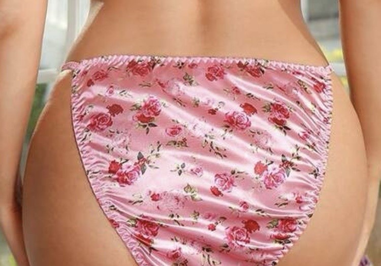 VTG 80’s 90’s Style Pink Floral Satin Hi-Cut String Bikini Panties XL NEW