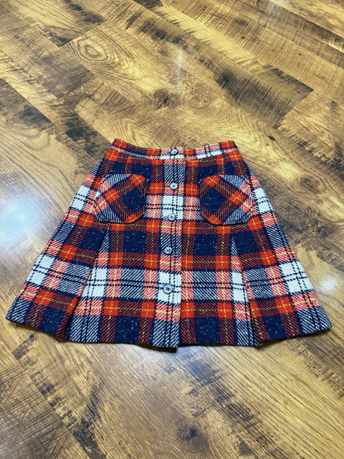 Vintage 1960s Garland Plaid Pleated Mini Skirt W/pockets XS-S Mod Academia