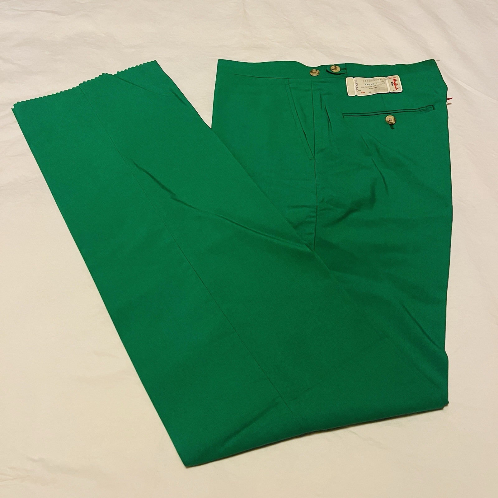 Vintage Green Hubbard Golf Pants Slacks Polyester Cotton Disco NOS Deadstock 32